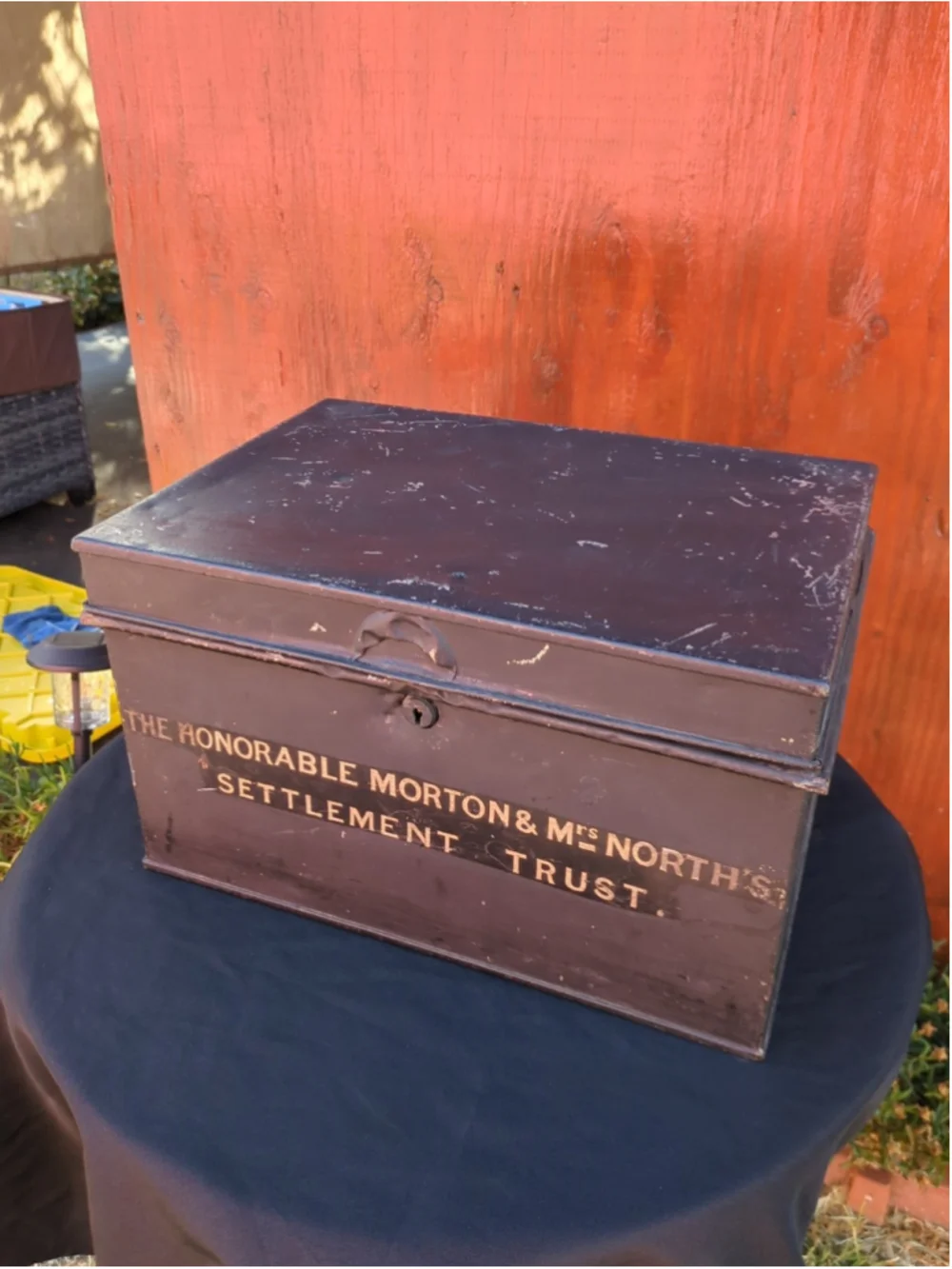 Antique Morton & Mrs. North's Settlement Trust Metal Box Late 19th Century